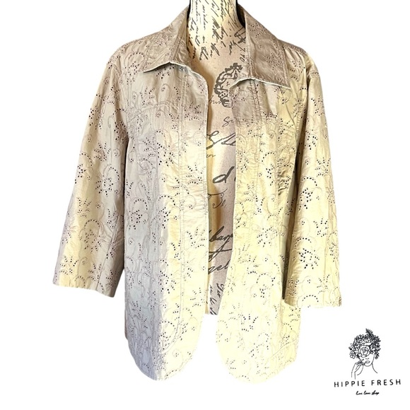 COLDWATER CREEK Women’s Café au Lait Brown Eyelet Open Front Jacket Plus Size 2X - Picture 1 of 6